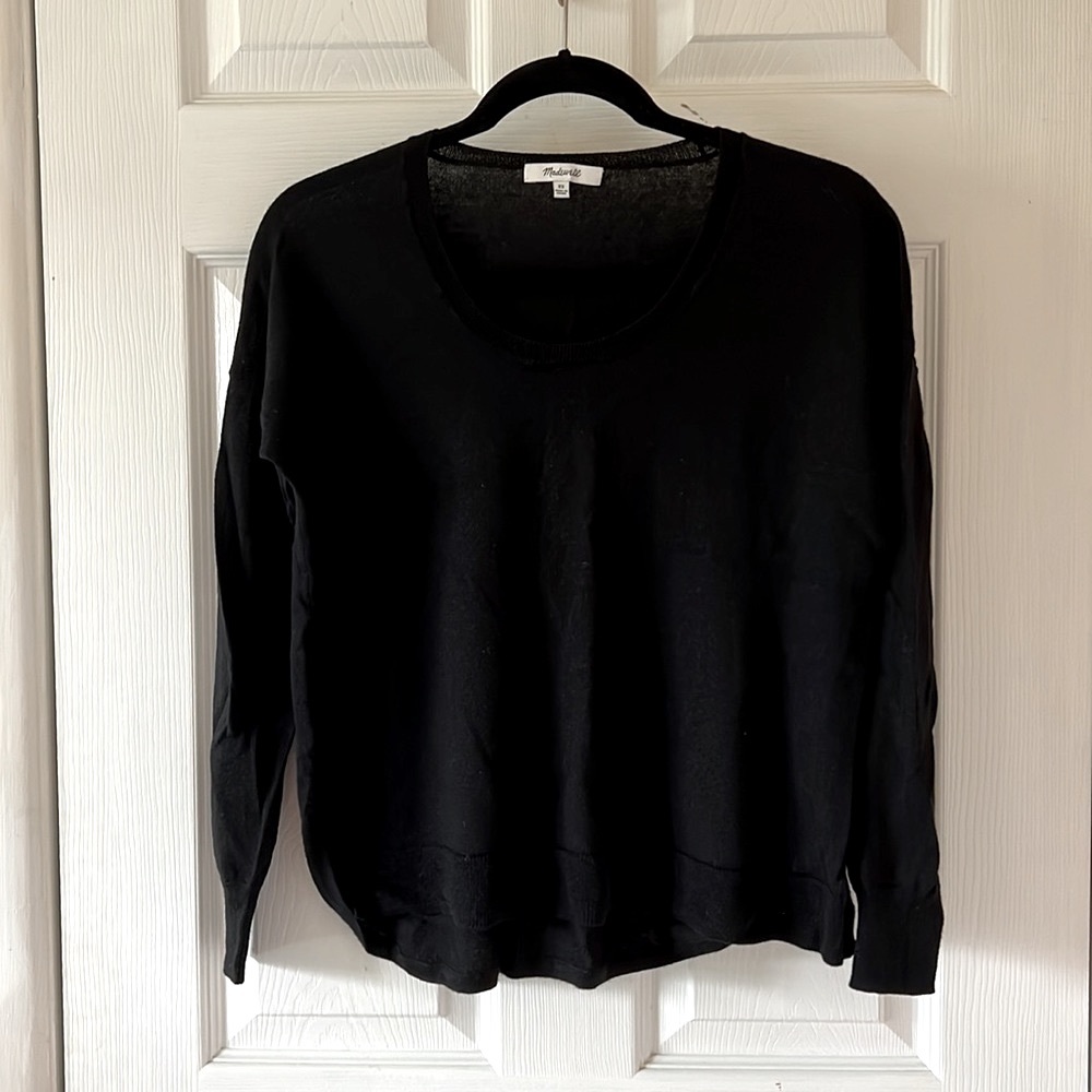 Black Merino Wool High-Low Soft Sweater